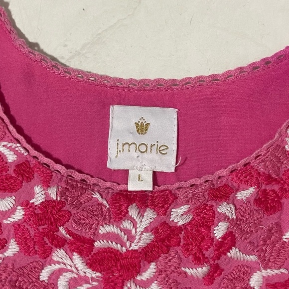 J. Marie Hot Pink Ruffle Sleeve Embroidered Cam Top Size Large Preppy Boho - Picture 5 of 6